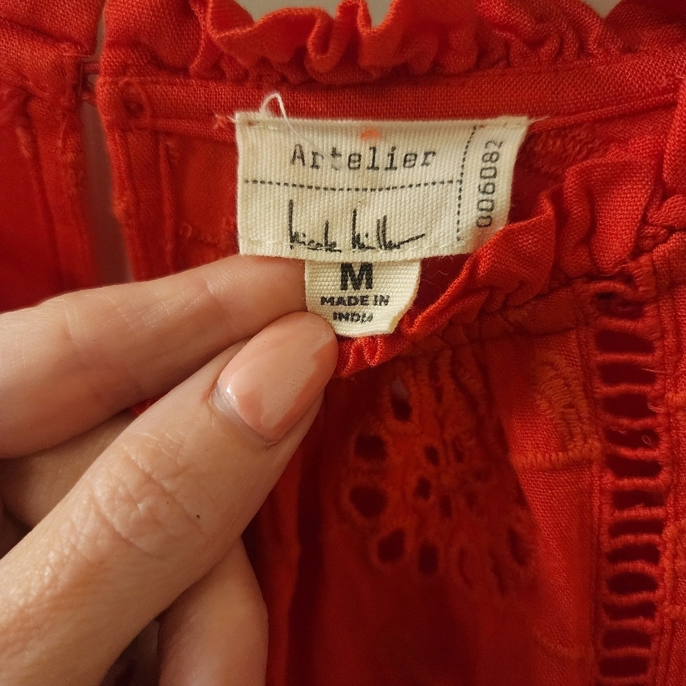 “Anthropologie Atelier Nicole Miller Red Eyelet Blouse Boho Medium” - Picture 2 of 5
